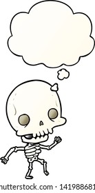 cartoon skeleton with thought bubble in smooth gradient style