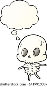 cartoon skeleton with thought bubble in smooth gradient style