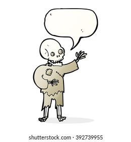 cartoon skeleton waving with speech bubble