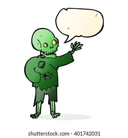 cartoon skeleton waving with speech bubble