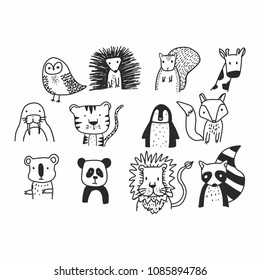 cartoon sketch animals illustration