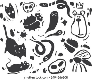 cartoon sketch animals illustration . animals vector illustration
