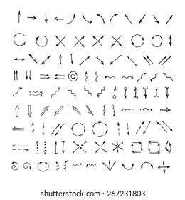 Cartoon sketch arrow set. Hand Drawn Doodle Arrows collection.Vector illustration.