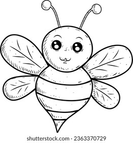 cartoon sketch of bee isolated