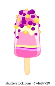 Cartoon sketch of berry popsicle. Sweet ice cream isolated on the white background. T-shirt print and sticker.