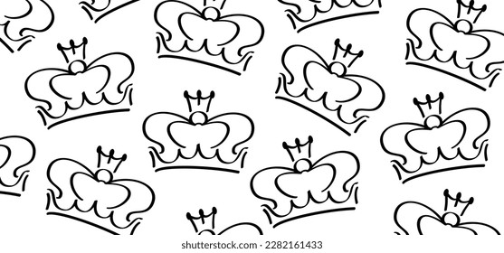 Cartoon sketch crown. Graffiti crown icon, Queen or king crowns. Royal imperial coronation symbols, monarch majestic jewel tiara icons. Prins en prinses, diadems or diamond crowns, cap