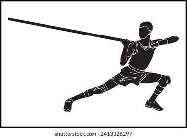 Cartoon sketch drawing of a man holding a silambam stick, showcasing the traditional martial art form of silambam in an engaging and dynamic illustration.