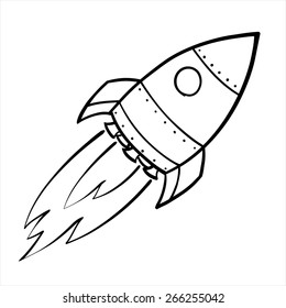 cartoon sketch of a flying space rocket