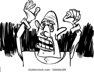 cartoon sketch illustration of outraged and scared man