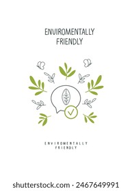 Cartoon sketch of leaves in a speach bubble. Illustration of Environmentally friendly planet. Sign of green energy. Think Green. Protect the World