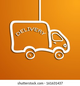 Cartoon sketch paper look truck on light orange background