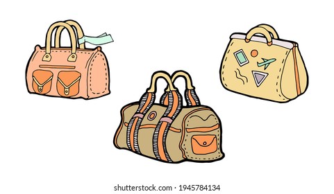 cartoon sketch set Bags illustration Hand drawn colored vector Vector Sketch style,  isolated on white background, elements for design