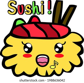 Cartoon Sketch Sushi with transparent background 
