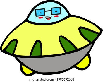 Cartoon Sketch UFO with transparent background 