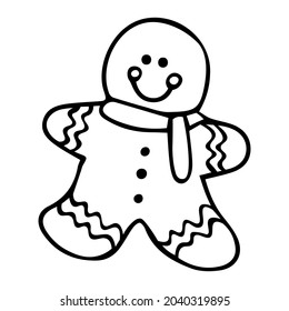 Cartoon sketch Vector illustration. Hand drawn doodle of Christmas cookies Gingerbread man. New year biscuit ginger man Isolated on white background