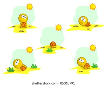 Cartoon sketches set with a cute turtle. Baby. Isolated. Vector. Desert, animals, nature.