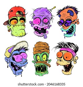 Cartoon sketches with zombie, vampire, mummy personages, hand drawn graphic vector illustration