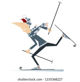 Cartoon skier man illustration. Cartoon young skier man isolated on white illustration vector
