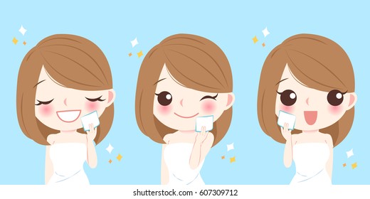 cartoon skin care woman woman with cleansing cotton