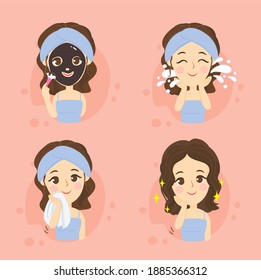 cartoon skin care woman vector