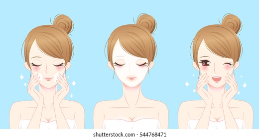 Cartoon Skin Care Woman Wash Her Face 