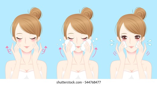 Cartoon Skin Care Woman Wash Her Face 