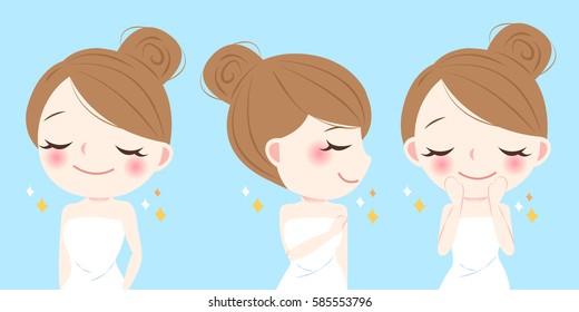 Cartoon Skin Care Woman Wash Her Face 