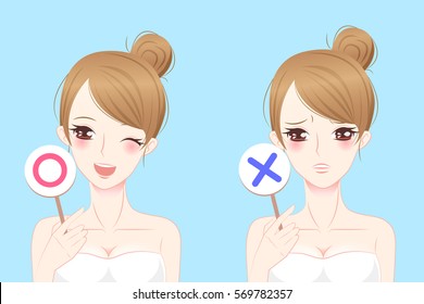 cartoon skincare woman take circlle and cross board