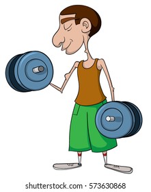 Cartoon Of Skinny Man Lifting Heavy Weights Without A Problem