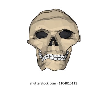 Cartoon skull. 3D. Curved and evil human skull. Low polygonal human skull. Vector illustration.