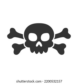 Cartoon skull ana crossbones silhouette. Pirate sign. Holly Roger icon. Death symbol. Vector illustration isolated on white background