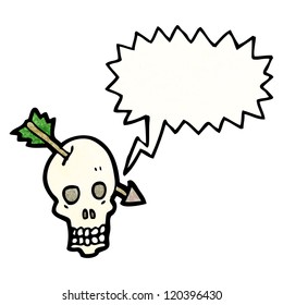 cráneo de dibujos animados con flecha
