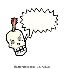 cartoon skull with arrow