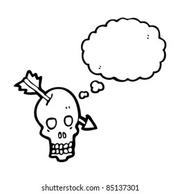 cartoon skull with arrow in