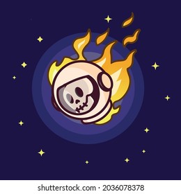 Cartoon skull in an astronaut helmet. Linear icon, logo in a modern linear style