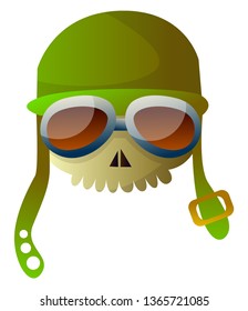 Cartoon skull with aviation hat vector illustration on white background