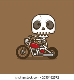 cartoon skull being a biker. vector illustration for mascot logo or sticker