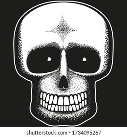 Cartoon skull. Black and white drawing. Social Media Avatar. 