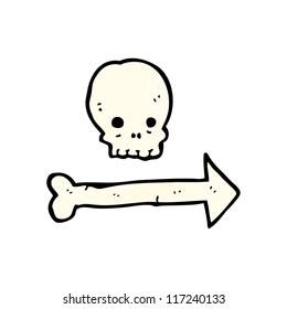 cráneo de dibujos animados y flecha de dirección de huesos