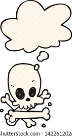 cartoon skull and bones with thought bubble in comic book style