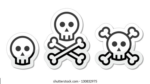 Cartoon skull with bones vector icons set