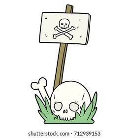 cartoon skull bones and warning sign