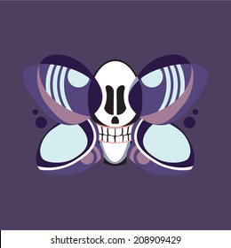 Cartoon skull butterfly illustration. Halloween vector background.