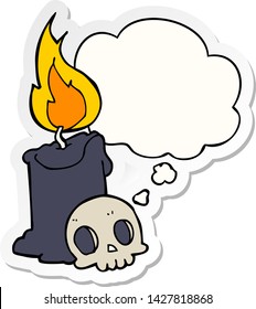 cartoon skull and candle with thought bubble as a printed sticker