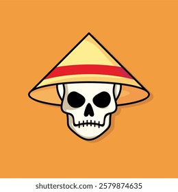 Cartoon skull character in farmer hat. Cool skull with expression angry. Sticker collection can be use as logo, symbol, icon