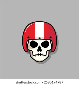 Cartoon skull character in red helmet. Cool skull with expression angry. Sticker collection can be use as logo, symbol, icon.