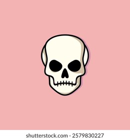 Cartoon skull character in snapback hat. Cool skull with expression angry. Sticker collection can be use as logo, symbol, icon.