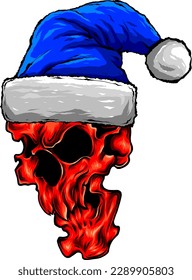 Cartoon Skull With Christmas Hat. Vector illustration with simple gradients. digital hand draw