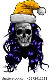 Cartoon Skull With Christmas Hat. Vector illustration with simple gradients.