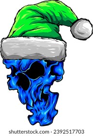 Cartoon Skull With Christmas Hat. Vector illustration with simple gradients.